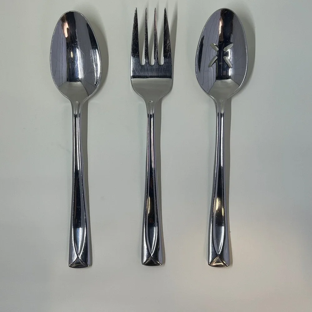 Oneida Lincoln Stainless Flatware Serving‎ Set 3-Piece Slotted Spoon Fork Spoon